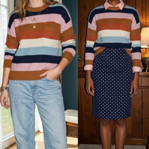Madewell Sweaters - Madewell Thompson Pocket Pullover in Rainbow Stripe